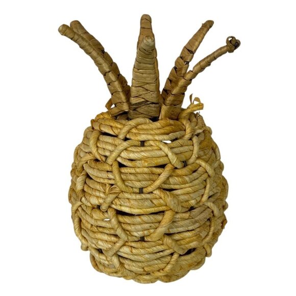 Handwoven Pineapple Wicker Rattan Woven Decorative Accent Tropical Tiki Boho - Picture 2 of 7